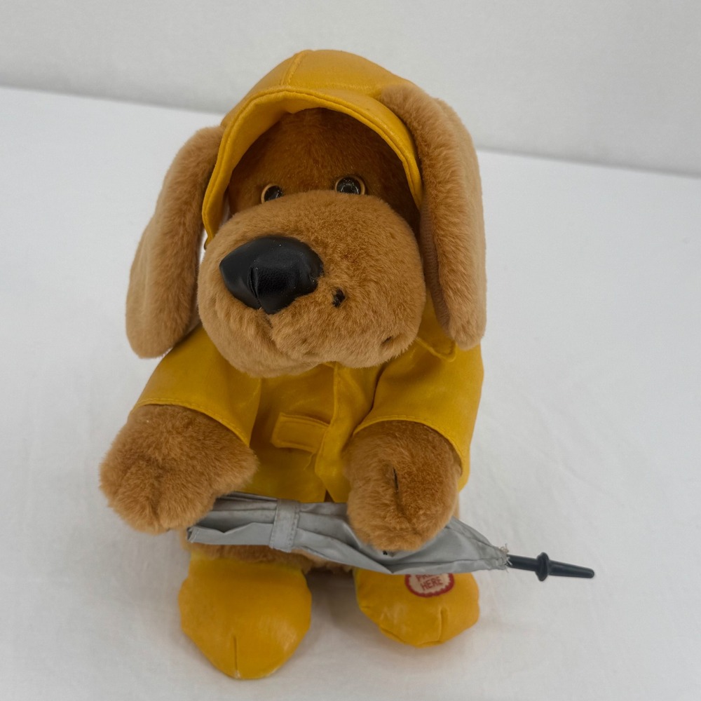 Beverly Hills Teddy Bear Co Singing in the Rain Dog Plush Yellow Raincoat Toy